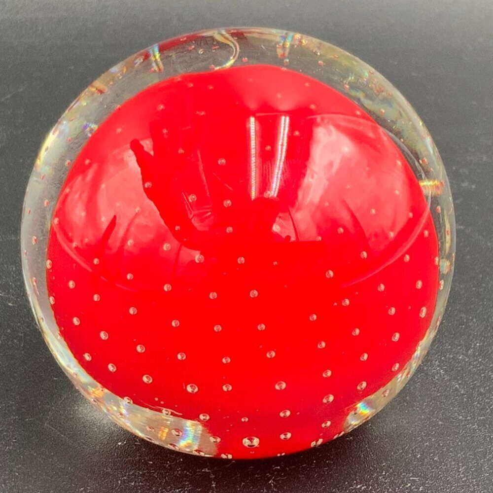 Vintage Paperweight Glass Art NORLEANS Japan Red Center with Controlled Bubbles - Picture 4 of 5